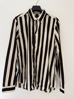 H&M Black and Cream Vertical Stripe Button-Up Shirt